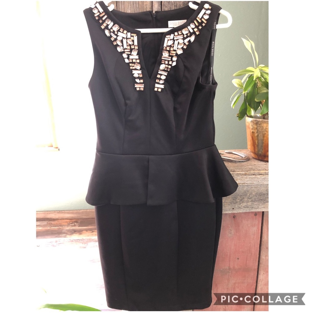 Black Embellished Peplum Cocktail Dress, size 8